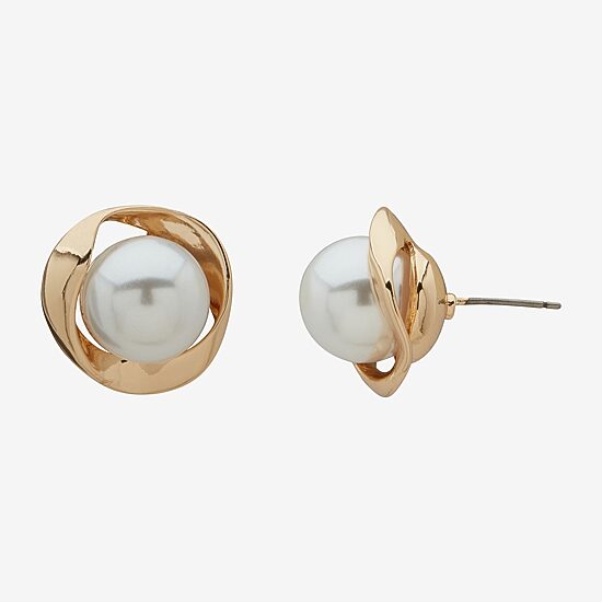 Worthington Gold Tone Simulated Pearl 19mm Stud Earrings
