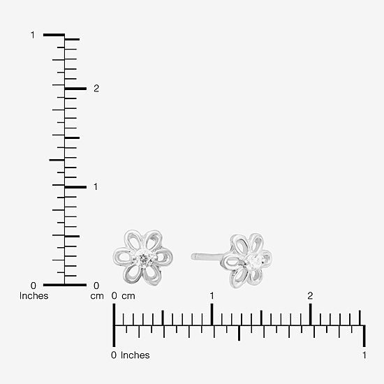 Silver Treasures Cubic Zirconia Sterling Silver 5.8mm Flower Stud Earrings