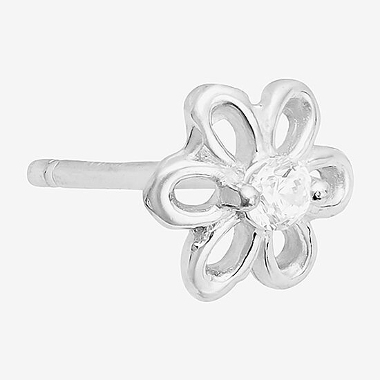 Silver Treasures Cubic Zirconia Sterling Silver 5.8mm Flower Stud Earrings