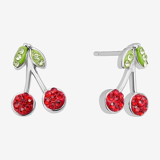 Silver Treasures Cherries Red Crystal Sterling Silver 10.1mm Cherries Stud Earrings