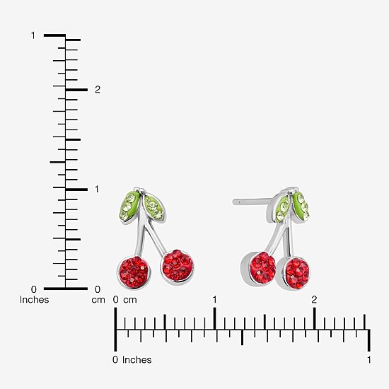Silver Treasures Cherries Red Crystal Sterling Silver 10.1mm Cherries Stud Earrings
