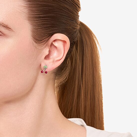 Silver Treasures Cherries Red Crystal Sterling Silver 10.1mm Cherries Stud Earrings