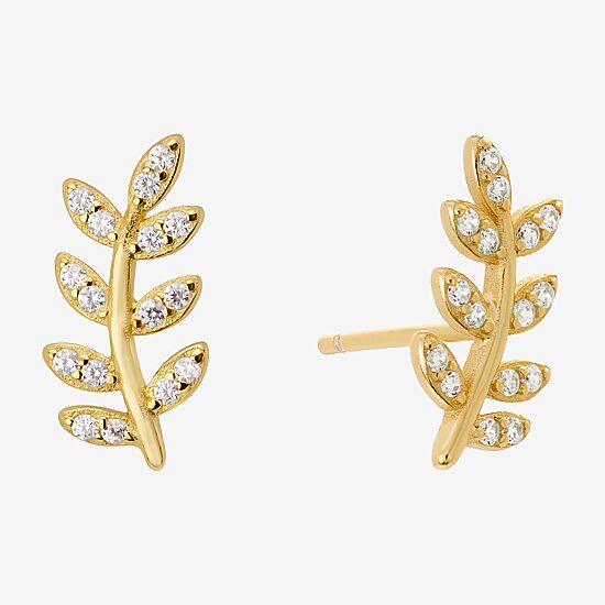 Silver Treasures Cubic Zirconia 14K Gold Over Silver 12.1mm Stud Earrings