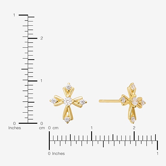 Silver Treasures Cubic Zirconia 14K Gold Over Silver 9.6mm Cross Stud Earrings