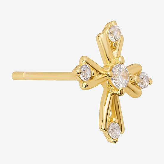 Silver Treasures Cubic Zirconia 14K Gold Over Silver 9.6mm Cross Stud Earrings
