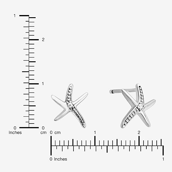 Silver Treasures Starfish Cubic Zirconia Sterling Silver 8.8mm Stud Earrings