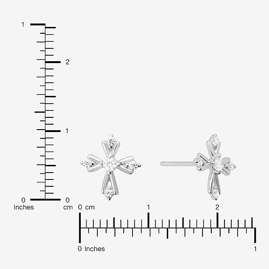 Silver Treasures Cubic Zirconia Sterling Silver 9.6mm Cross Stud Earrings