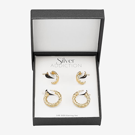 Silver Addiction Womens 14K Gold Over Silver 2 Pair Earring Set