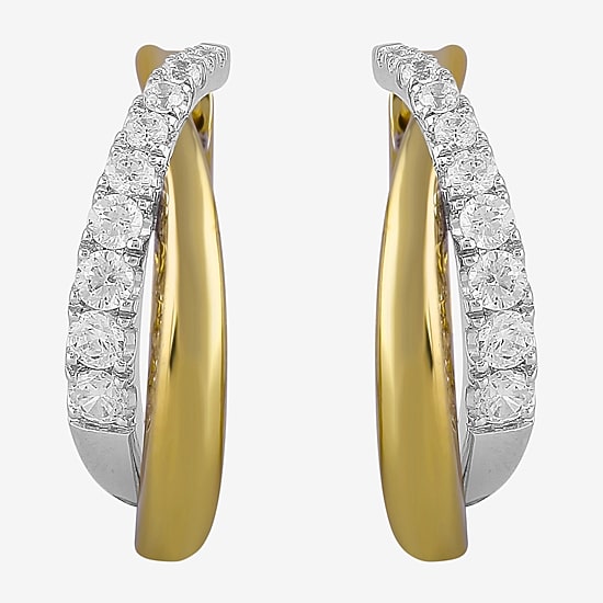 (I / I2) Womens 1/2 CT. T.W. Lab Grown White Diamond 14K Gold Over Silver 18.9mm Hoop Earrings