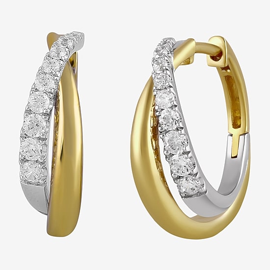 (I / I2) Womens 1/2 CT. T.W. Lab Grown White Diamond 14K Gold Over Silver 18.9mm Hoop Earrings