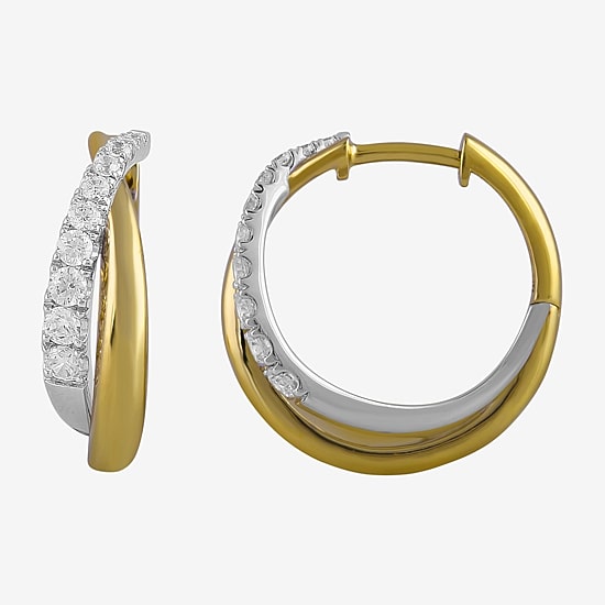 (I / I2) Womens 1/2 CT. T.W. Lab Grown White Diamond 14K Gold Over Silver 18.9mm Hoop Earrings