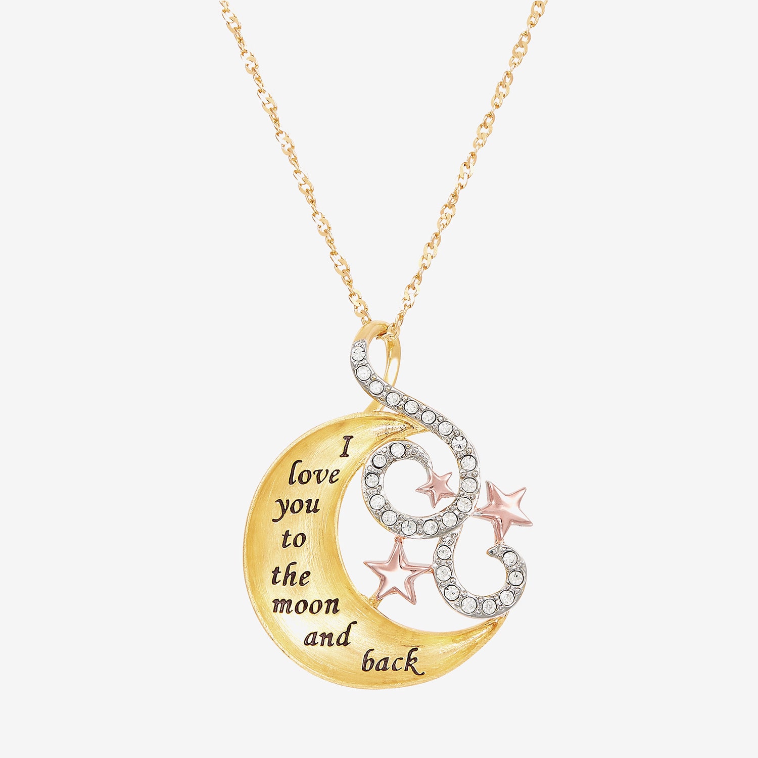 "I Love You" Womens Crystal 18K Gold Over Silver Moon 18 Inch Pendant Necklace