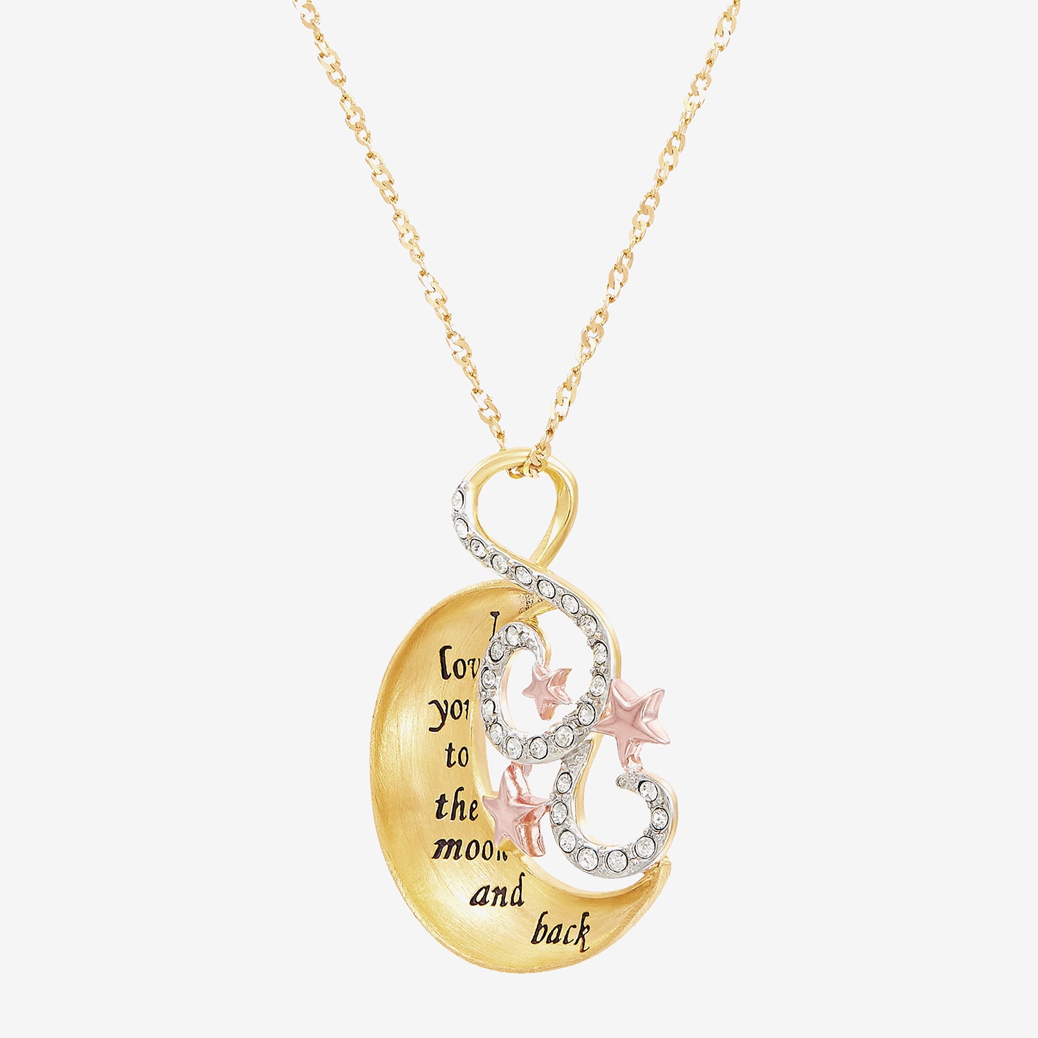 "I Love You" Womens Crystal 18K Gold Over Silver Moon 18 Inch Pendant Necklace