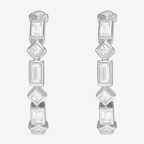 Limited Quantities! Womens White Cubic Zirconia Sterling Silver 19.8mm Hoop Earrings