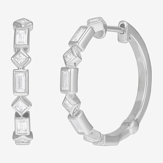 Limited Quantities! Womens White Cubic Zirconia Sterling Silver 19.8mm Hoop Earrings