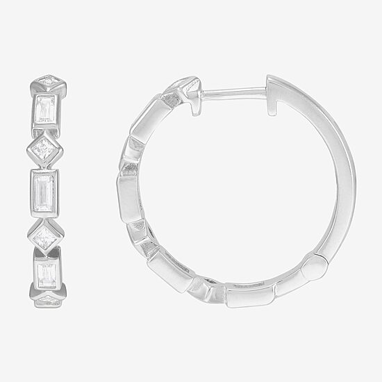 Limited Quantities! Womens White Cubic Zirconia Sterling Silver 19.8mm Hoop Earrings