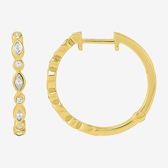 Limited Quantities! Womens White Cubic Zirconia 14K Gold Over Silver 19.8mm Hoop Earrings