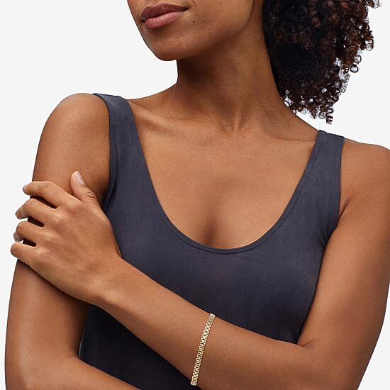 Limited Quantities! Womens 14K Gold 7.5 Inch Hollow Stampato Chain Bracelet