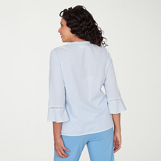 Alfred Dunner St Augustine Womens Split Crew Neck 3/4 Sleeve Embroidered Blouse