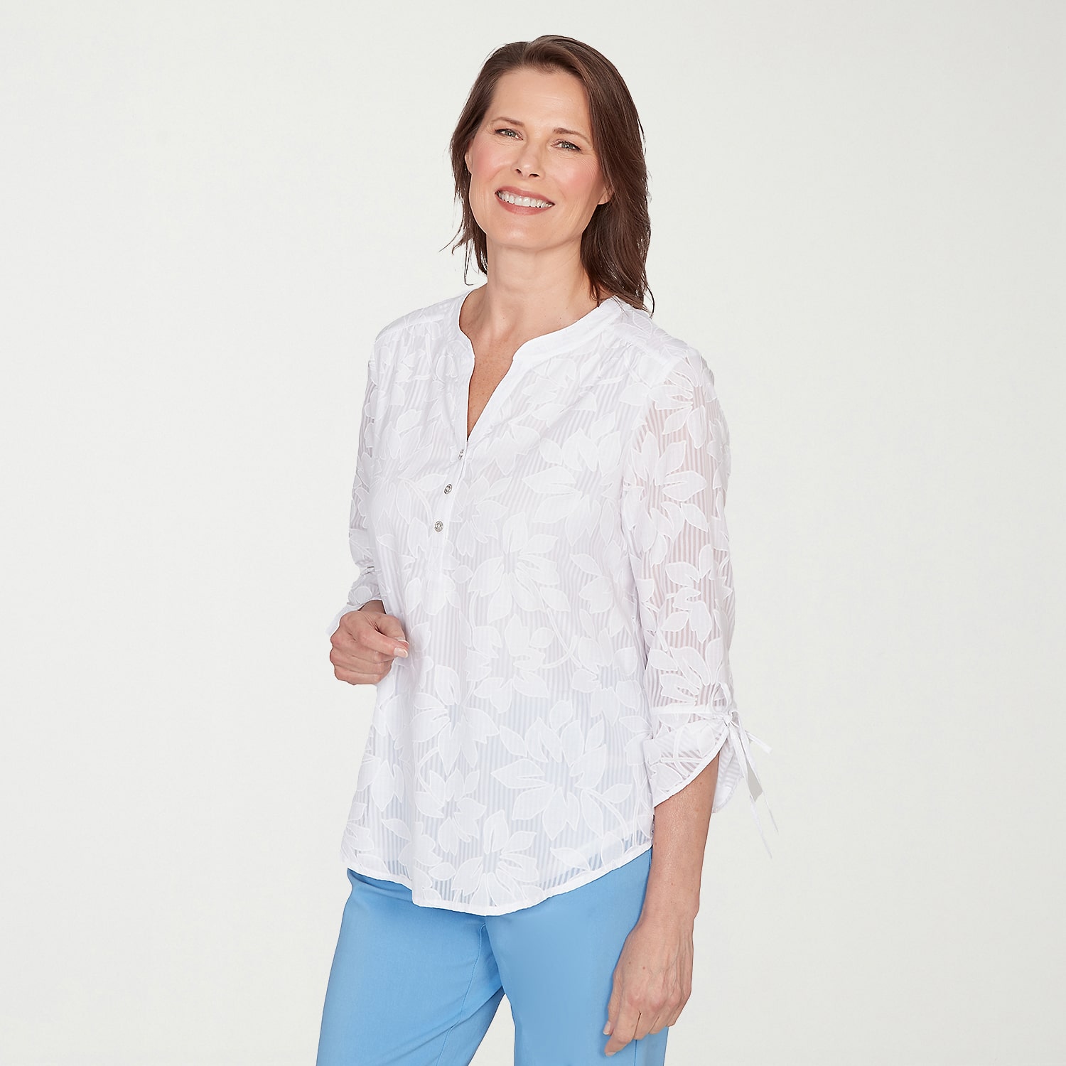 Alfred Dunner St Augustine Womens Y Neck 3/4 Sleeve Blouse