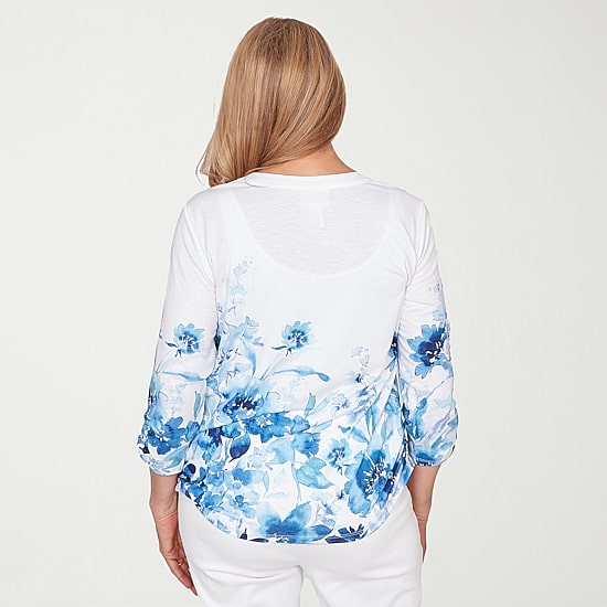 Alfred Dunner Mykonos Womens Y Neck 3/4 Sleeve T-Shirt
