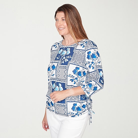 Alfred Dunner Mykonos Womens Crew Neck 3/4 Sleeve T-Shirt