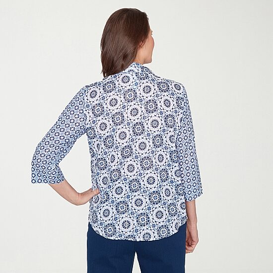 Alfred Dunner Mykonos Womens Cuffed 3/4 Sleeve Regular Fit Button-Down Shirt