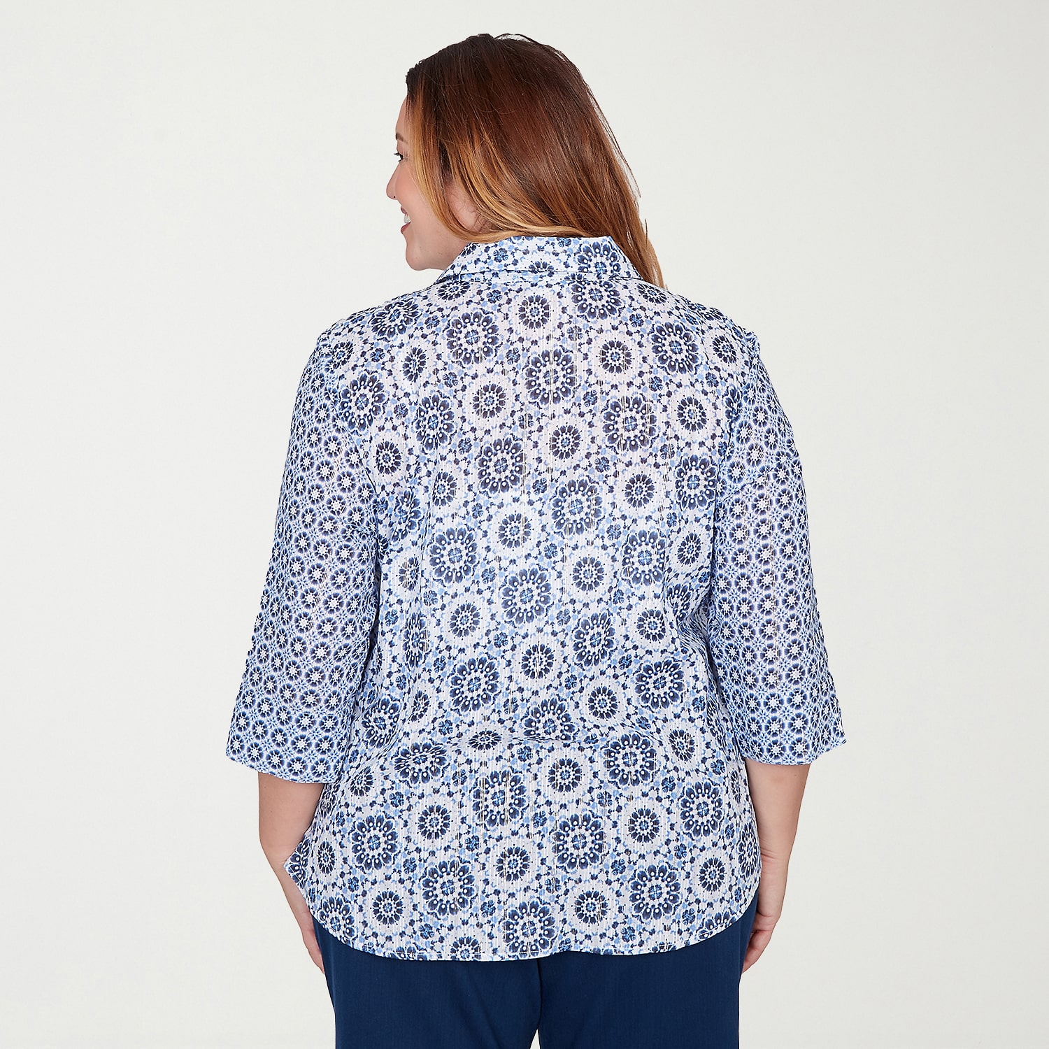 Alfred Dunner Mykonos Womens Plus 3/4 Sleeve Regular Fit Button-Down Shirt