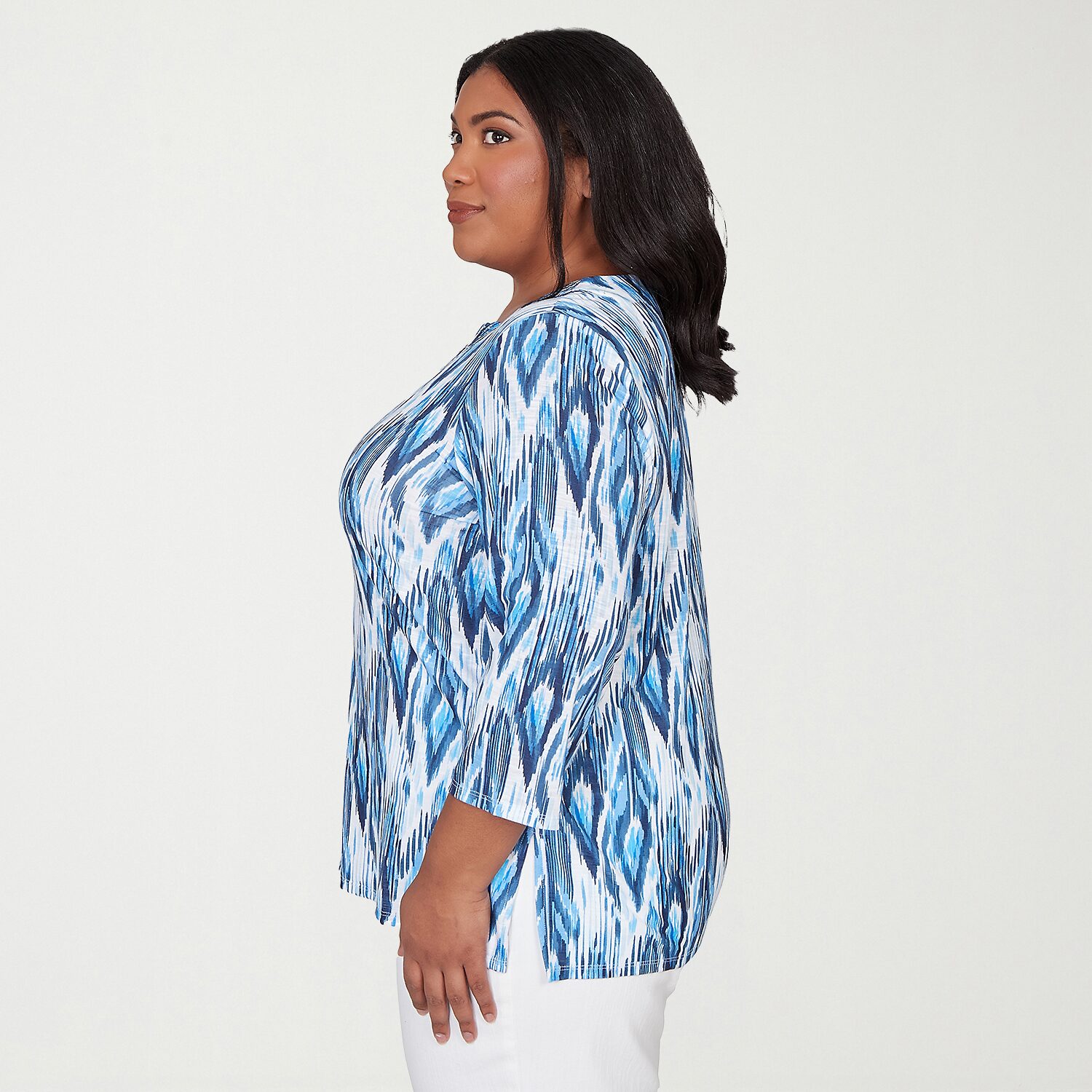 Alfred Dunner Mykonos Womens Plus Round Neck 3/4 Sleeve T-Shirt