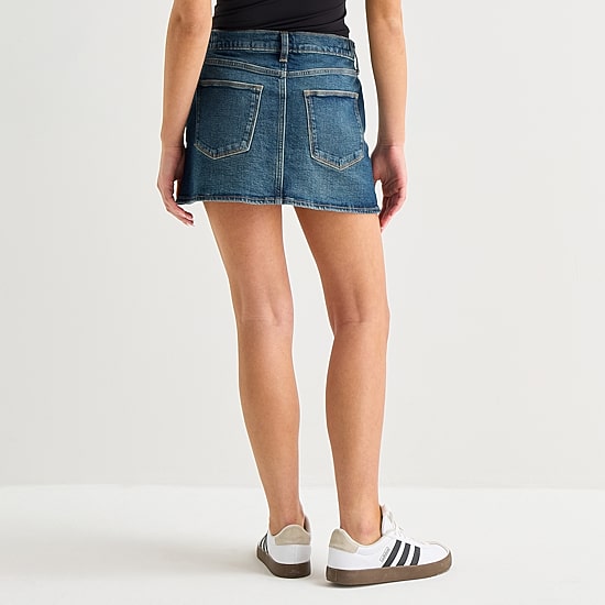 Arizona Womens Juniors Mid Rise Midi Denim Skirt