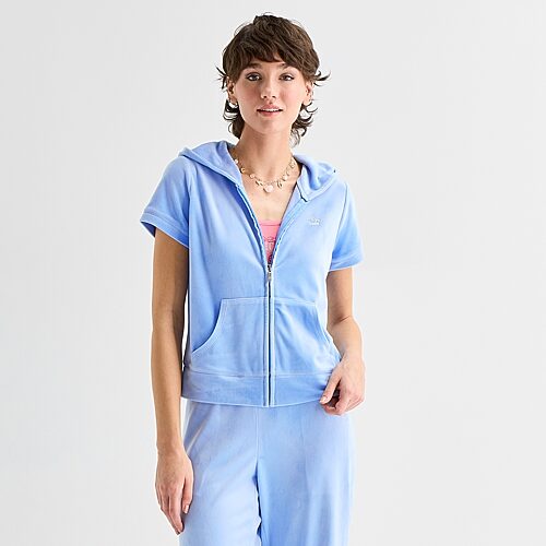 Juicy By Juicy Couture Womens Juniors Short Sleeve Hoodie, Medium, Blue
