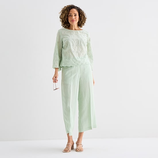 Liz Claiborne Linen Womens Wide Leg Mid Rise Cropped Pant