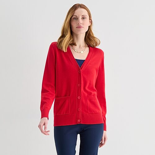 Liz Claiborne Womens V Neck Long Sleeve Button Cardigan In Red