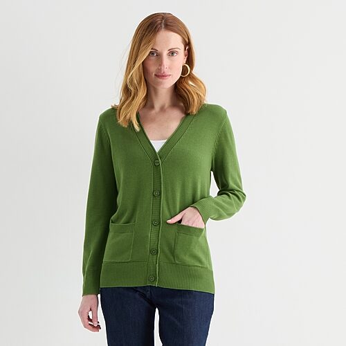 Liz Claiborne Womens V Neck Long Sleeve Button Cardigan In Green