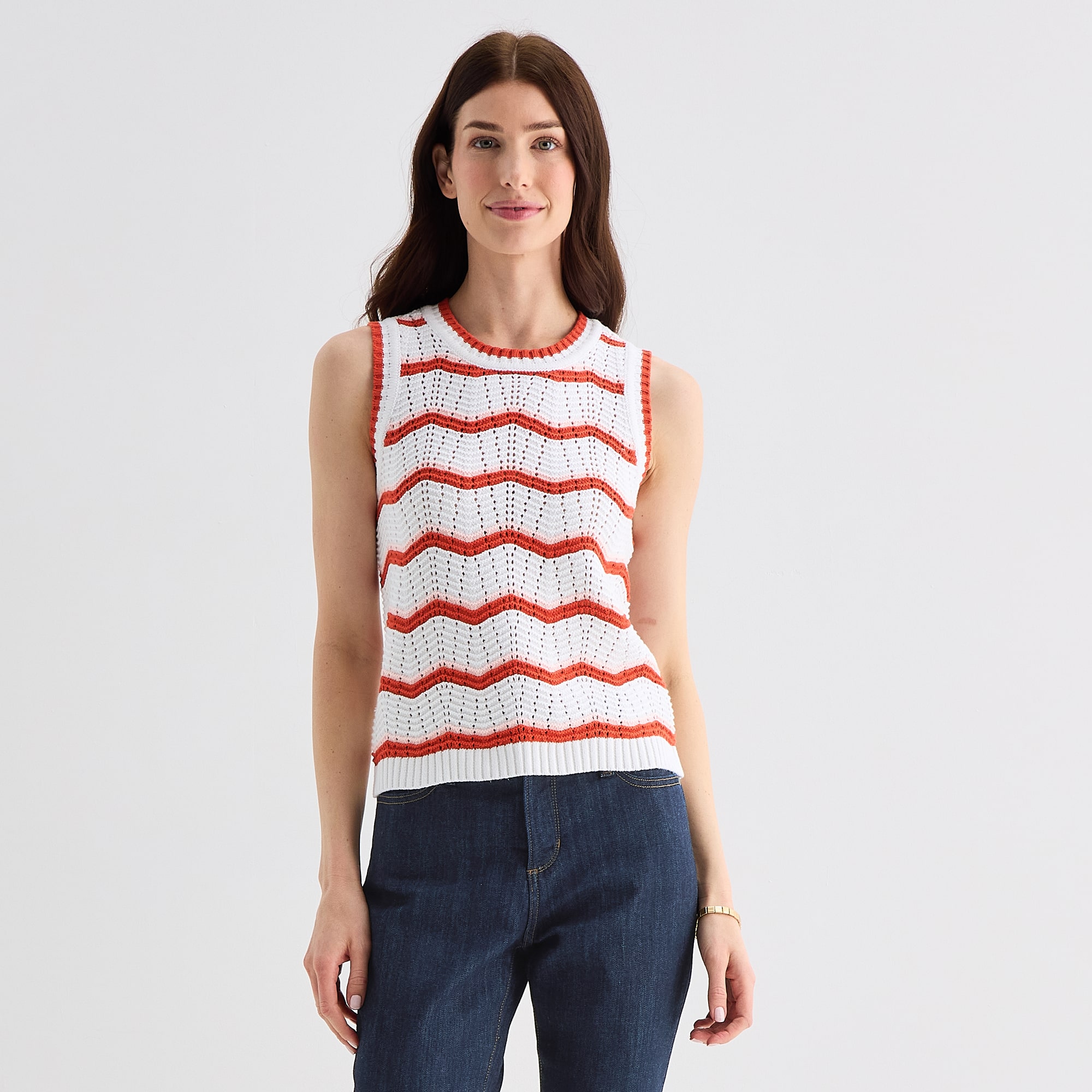 St. John's Bay Womens Crew Neck Sleeveless Chevron Pullover Sweater