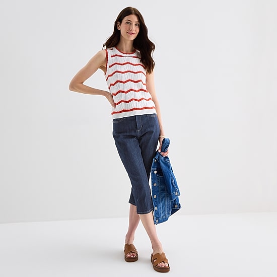 St. John's Bay Womens Crew Neck Sleeveless Chevron Pullover Sweater