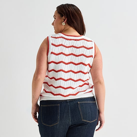 St. John's Bay Plus Womens Crew Neck Sleeveless Chevron Pullover Sweater