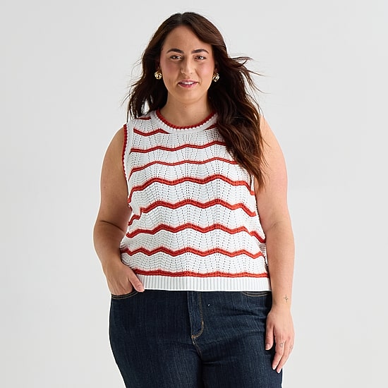 St. John's Bay Plus Womens Crew Neck Sleeveless Chevron Pullover Sweater