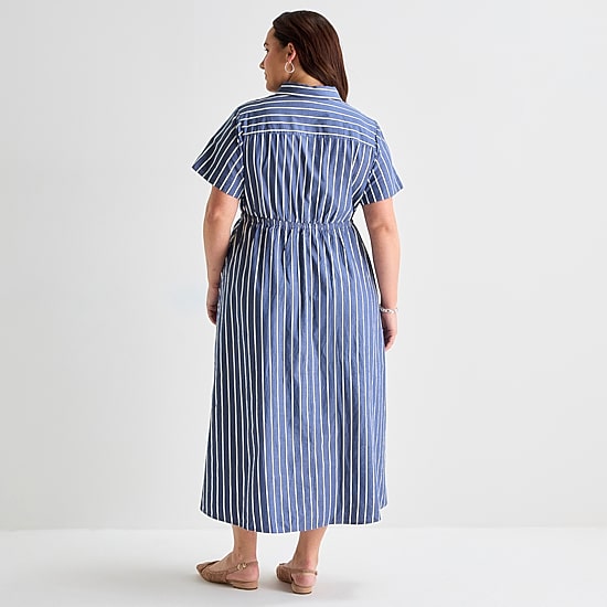 St. John's Bay Womens-Plus Short Sleeve Midi Shirt Dress