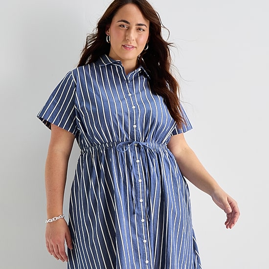 St. John's Bay Womens-Plus Short Sleeve Midi Shirt Dress