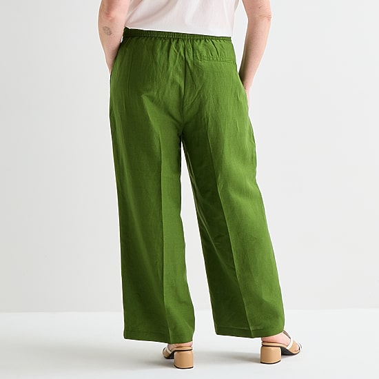 Liz Claiborne Linen Womens Plus Wide Leg Mid Rise Pull-On Pant