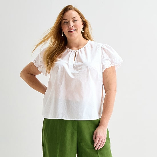 Liz Claiborne Womens Plus Keyhole Neck Short Sleeve Blouse