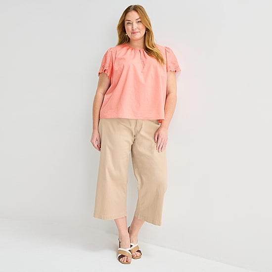 Liz Claiborne Womens Plus Keyhole Neck Short Sleeve Blouse