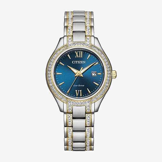 Citizen Silhouette Crystal Womens Crystal Accent Two Tone Stainless Steel Bracelet Watch Fe1234-50l