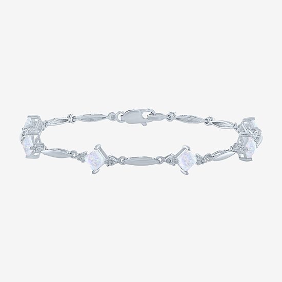 Womens Lab Created White Opal Sterling Silver Tennis Bracelet