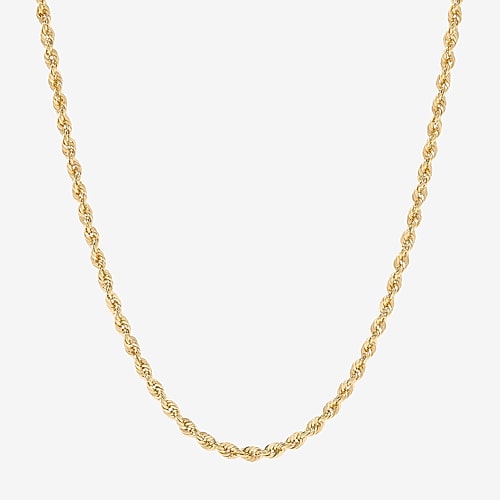 14K Gold 16 - 30 Inch Semi-Solid Sparkle Rope Chain Necklace, One Size