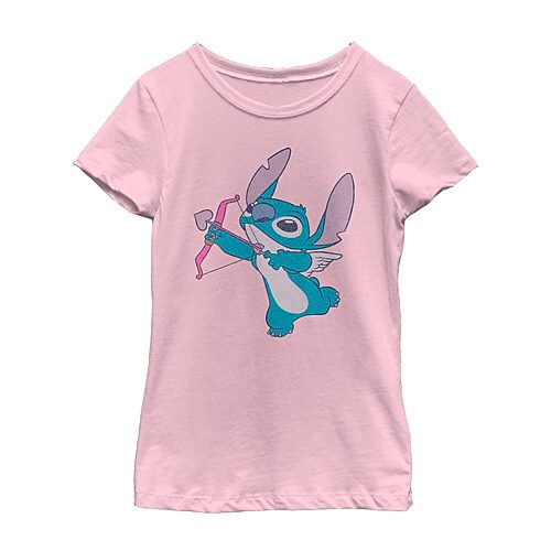 Disney Collection Little & Big Kid Girls Crew Neck Short Sleeve Regular Fit Lilo & Stitch Graphic T-Shirt, X-small, Pink