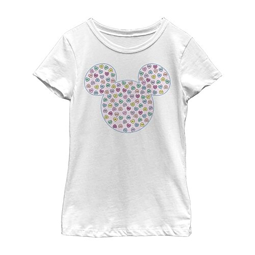 Disney Collection Little & Big Kid Girls Crew Neck Short Sleeve Regular Fit Mickey and Friends Mickey Mouse Minnie Mouse Graphic T-Shirt, Medium, Whit