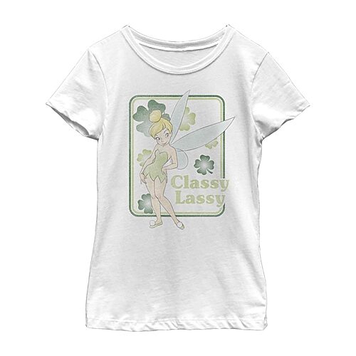 Disney Collection Little & Big Kid Girls Crew Neck Short Sleeve Regular Fit Tinker Bell Graphic T-Shirt, X-small, White