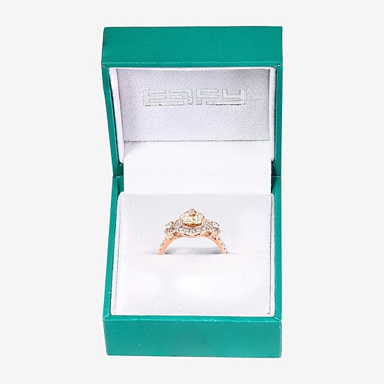 Effy Final Call Womens Genuine Pink Morganite & 1/4 CT. T.W. Natural Diamond 14K Rose Gold Pear Halo Side Stone Cocktail Ring